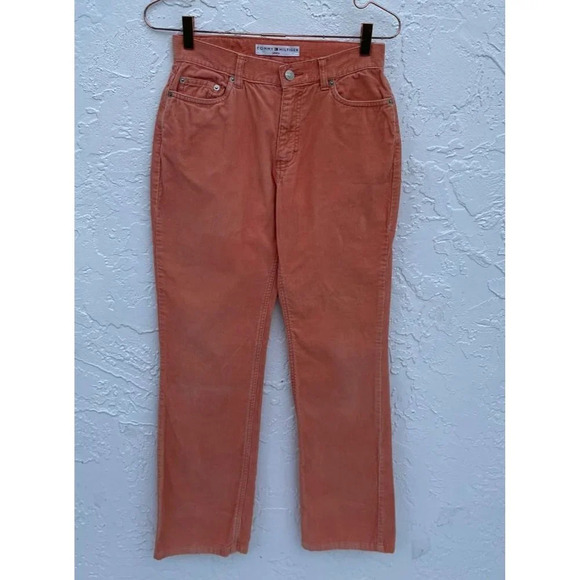 Tommy Hilfiger Jeans Womens High Rise Slim Fit Corduroy Pants Orange Sz 2 - Picture 2 of 9